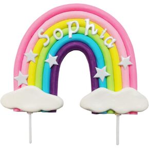 Personalized Rainbow Unicorn Cake Topper Butterflies Deco for Rainbow Unicorn Birthday (Pink Rainbow)