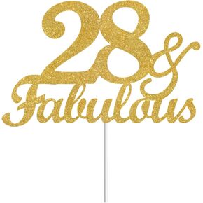 28 & Fabulous Cake Toppers Gold Glitter ، Happy 28th Cake Topper Heaits to 28 year Bay Decoration ، ثمانية وعشرون ، وأزخرفة كعكة رائعة لحفلة الذكرى السنوية الثامنة والعشرين
