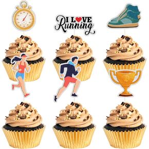 Running Cupcake Toppers ، Track ، Cross Country أو Marathon Party Birthday Party Clear Treat ، SPORTS THEAM Party Cake.