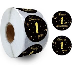 REWIDPARTY Black Gold 5th Anniversary Party Stickers Rolls Cheers to 5 Years Stickers Anniversary Party Decorations Happy 5th Birthday Adhesive Stickers Wedding Party Supplies(500 Per Roll)