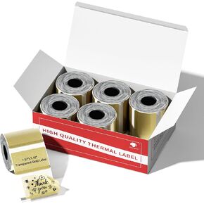 [6x230 pcs] Phomemo Gold Labels Thermal Square, 1.57"x1.18" (40x30mm) Compatible with M110/M220/M221/M120/M150/M250 Labels Maker-Gold Glitter, 230 Labels/Roll, 6 Rolls, for Barcode/Address/Home Tag