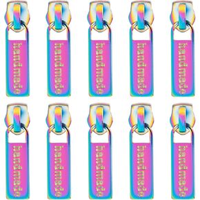 Framendino, 10 Pack Handmade Zipper Pulls #5 Metal Pull Replacement Sliders for Purse Bag Luggage Rainbow