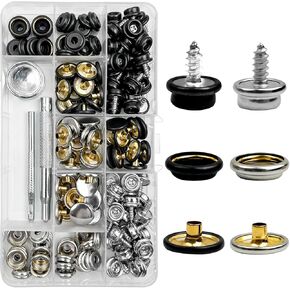 150 PCS Canvas Snap Kit, GTAAOY 3/8" Socket Stainless Steel Screws Marine Grade, Boat Canvas Snaps with 3 PCS Setting Tool, Snap Fasteners kit for Clothing Leather Fabric Canvas(Sliver-Screws 10mm)
