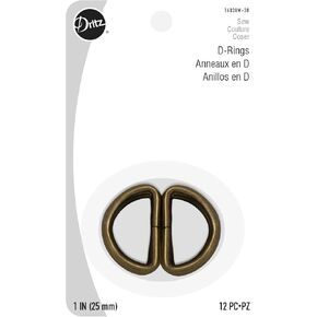 Dritz 1" Straps, 12 Count, D-Rings, Antique Brass