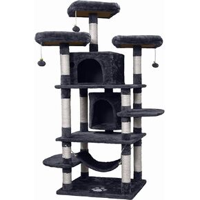NEGTTE Large Cat Tree, Cat Tower with Sisal Scratching Posts,Large Cat Condo with Perches for Large Cats Kitten Indoor (Dark Gray,003S