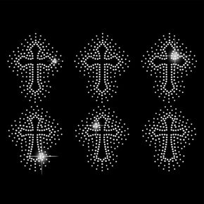 SUPERDANT Rhinestone Iron on Hotfix Heat Transfer 6pcs Crosses Decal Bling Appliques Patches Sticker Hotfix DIY Rhinestone Iron on Appliques Costume Accessories for Clothes Bags Pants