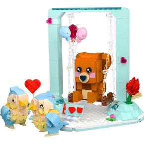 Nubee Valentine Love Birds Brown Bear Building Sets Compatible with Lego, Lovebirds Swings Bear Flower Heart Arrow I Love U Board, Valentine Gifts for Her, Kids Classroom.(485PCS)