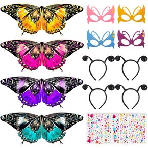 Boyistar 4P Butterfly Wings For Kids, Girls Boys Fairy Butterfly-Wings Costumes Kit for Toddler Halloween Cosplay Wing (4P-Ye Re Bl Pu)