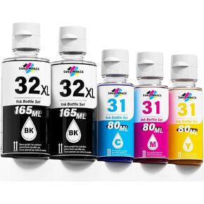 31 Ink Bottle Set Compatible for HP 32XL Black Ink Bottle Replacement for HP Smart Tank 6001 5101 7301 7602 5000 5103, Compatible for HP 31 Smart Tank Plus 651 551 All-in-One Printers