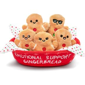 Emotional Support Gingerbread by Relatable, Christmas Stuffed Animals, Great Gingerbread Man Gifts, Funny Gifts or Cute Christmas Decor, Includes 5 Gingerbread Plushies with Carrying Basket