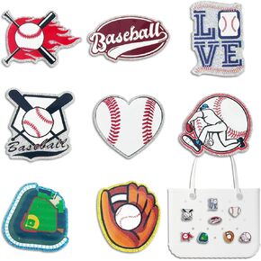 Baseball Bag Charms for Bogg Bag - Bling Acrylic Sport Charm for Bogg Bag Accessories，Compatible with Simply Southern Beach Tote，Decorative for Rubber Bags（8pcs）