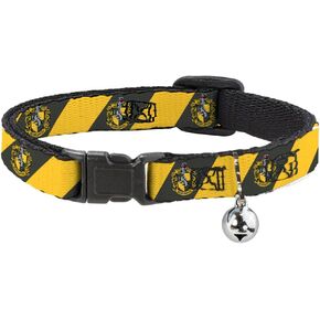 Buckle-Down Cat Collar Breakaway with Bell Hufflepuff Crest Diagonal Stripe Charcoal Gray/Yellow 8.5 to 12 Inches 0.5 Inch Wide