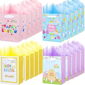 MotiMind 24 Pcs 6" Easter Gift Bags with Card and Tissue Paper Small Happy Easter Bags with Handles Bulk Goodie Candy Storage Gift Egg Container Treat Basket for Egg Hunt Celebrations Party