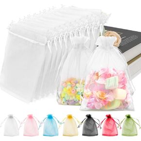 Organza Bags, White Sheer Organza Bags 5" x 7 " 50 PCS Mesh Bags Drawstring Sachet Bag Drawstring Bags Small Jewelry Bags Candy Bags Mesh Gift Bags for Birthday Wedding Party Supply Valentines Easter