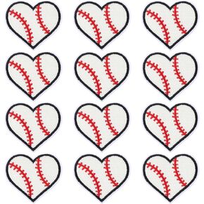 12PCS Baseball Heart Iron on Patches, Softball Heart Patches Sports Iron on Patches Baseball Embroidered Patches Decorative Repair Patches Appliques for Jeans Jackets Hats Clothing DIY Accessories