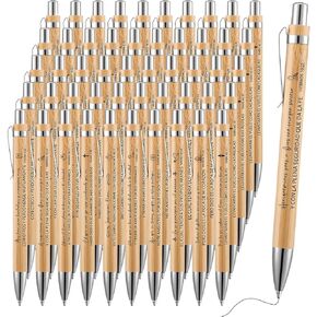 50 Pcs Spanish Christian Pens Bamboo Bible Verse Retractable Ballpoints Spanish Inspirational Pens with Black Ink for Journal Writing Office School Religious Church Back to School Gifts