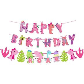 Dinosaur Happy Birthday Banner,Dinosaur Birthday Banner Girl,Dinosaur 1st 2nd 3rd 4th 5th Birthday Banner Girl,Pink Dinosaur Party.