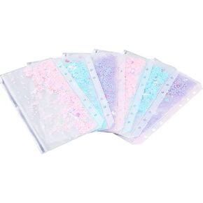 6 Pcs A6 Sequin Budget Binder Cash Envelopes 6 Holes Binder Pockets Waterproof Binder Zipper Folders Zipper Loose Leaf Bags for Documents Notebooks Cards