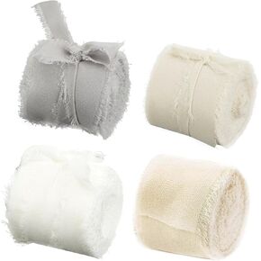 1-1/2" x 22Yd Chiffon Silk Ribbon Mixed Color Ribbons Set 5.5Yd x 4 Rolls Fringe Fabric Eco-Friendly for Wedding Invitations, Bridal Bouquets, Decorations, Gifts Wrapping & Bow Making in Kuwait
