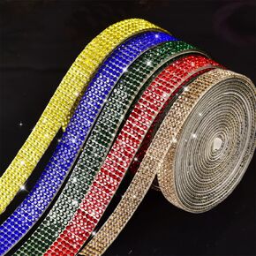 5 Roll Self-Adhesive Rhinestone Ribbon Crystal Diamond Bling Ribbon DIY Decoration Sticker with 2 mm Rhinestones for DIY Arts Crafts,Wedding Party Decor,Car Phone Decoration (5color Total(5Yard))