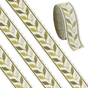 AHANDMaker 12.5 ياردة ورقة الشريط Jacquard ، 1.34 بوصة عريضة خضراء مطرزة الشريط ، التطريز خياطة الدانتيل لالتفاف الهدايا DIY ملحق أزياء التغليف الهدايا