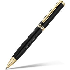 BEILUNER Luxury Gel Pen with 24K Gold Finish, Black Piano Lacquer, Classic Leather Box-Best Pen Gift Set for Men and Women, Professional, Executive, Office, Business Signature, Retractable Nice Pens