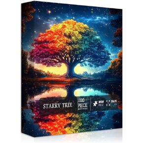 Rainbow Tree of Life Puzzle for Adults, Nature Landscape Jigsaw Puzzle Colorful Starry Night, Gradient Forest Plant Scenery Puzzle 1000 Pieces