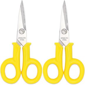Precision Craft Scissors 5.5 inch 2 Pack All Purpose, Stainless Steel Small Sharp Scissor Wire Cutters Zip Ties Snips 3mm Thick Scissors for Office Home School Yellow (2)