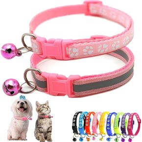 Pink Kitten Collar with Bell, 2-Pack Dog Collar with Bell Reflective Puppy Collar Nylon Soft Adjustable Buckle for XXS XSmall Extra Small Tiny Boy Girl Pets Female Cats Yorkie Chihuahua Small