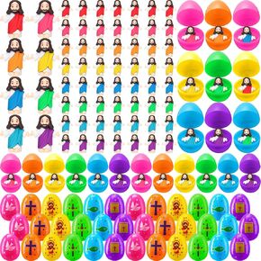 Barydat 60 Pcs Mini Jesus Figures Easter Eggs with Toys Inside Religious Jesus Toys Miniature Jesus Gifts Easter Egg Stuffers Jesus Doll for Sunday School Easter Hunt Party Baptism Gift (Original) in Kuwait