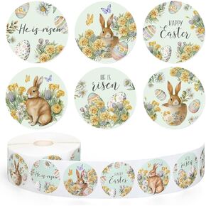 Whaline 1000 Pcs Easter Stickers Roll Watercolor Bunny Rabbit Flower Egg Self-Adhesive Sticker Decals for Scrapbook Journal Decor Spring Holiday, 6 Designs