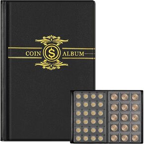Coin Collection Book Holder Album for Collectors, 300 Pockets Coins Display Storage Case, Collecting Sleeves Organizer Box for Collections Supplies, Money Currency, Pennies (Black)