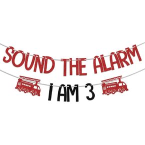 Fire Truck I am 3 Sound The Alarm Banner, Fire Truck 3rd Birthday Decorations, Firefighter Fire Engine Theme 3 Year Old Birthday Party Supplies Red Black