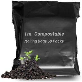 10.6x16.7 inch Compostable Shipping Bags 50 Count Compost Poly Mailers with Eco Friendly Packaging Envelopes Supplies Mailing Bags Black