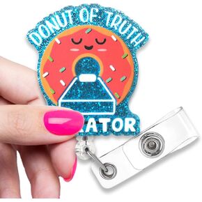 Funny Donut of Truth Operator Blue Glitter Badge Reel, Retractable Nurse ID Office Work Badge, Cute Donut Badge Reel for CT Technicians Radiology Technicians Cat Scan