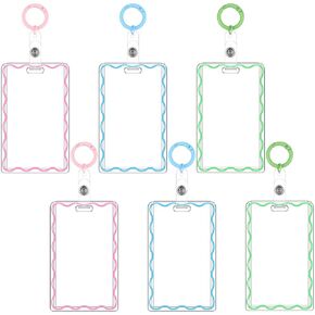 Geyoga 6 Pcs Card Holder with Key Ring B Grade Cute Simple Acrylic ID Card Holder Neon Clear for Office ID Badge Reel Driver's License and Pass