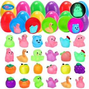 12 Pack Filled Easter Eggs Easter Basket Stuffers for Kids Toddlers with Animal Fruit Glow in Dark Gadget,Party Favors for Boys Girls