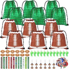 110 PCS Football Party Favors for Kids 12 Sets Football Party Supplies Parkstring Bag Propack with Chiefcains Mini Football Labours ملصقات Goodie Bag Presents مجموعة هدايا مجموعة الأساور