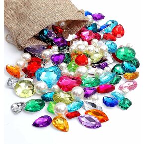 115pcs Pirate Gems Fake Treasure Jewels with Pearls in Sack bag Kids Pirate party Favors