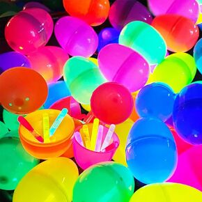 AMENON 50 Pcs Glow Easter Eggs Basket Stuffers, 50 Easter Eggs and 50 Glow Sticks for Kids Plastic Easter Egg Hunt Gifts, Glow In the Dark Easter Game Party Favor Decorations, Boys Girls Class Prizes