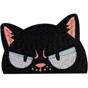 Sneaky Black Cat Patch – 2 inches, Cool Funny Backpack Angry Cat Patch – Embroidered Iron On Patches for Clothes