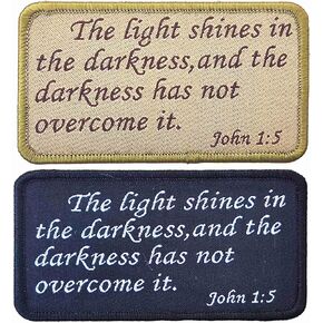 2Pcs John 1:5 Bible Verse Patches, The Light Shines in The Darkness Bible Phrase Embroidery Patches Set for Caps Bags Backpacks Tactical Vest (Black+Green 026)