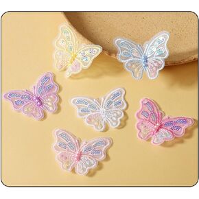 Minason Lace Cut Butterfly Patches: 6Pcs Assorted Color Sequin Butterfly Sew on Patch Applique DIY Accessories for Girls' Clothes Shirts Wedding Dress Backpacks, Bible01