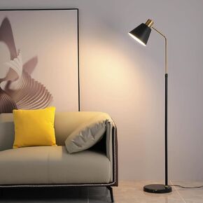 Bright Dimmable Black Floor Lamp for Living Room Corner Bedroom Office,Unique Tall Foot Standing Reading Lamp with 12W LED Eye-Care Bulb Modern Minimalist Industrial Style,Height Direction Adjustable
