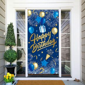 Navy Blue Birthday Party Decoration Banner for men, Navy Blue Gold Happy Birthday Backdrop Banner, Blue Birthday Door Cover Banner Photography Background Party Decoration for Men Boys 72.8 x 35.4Inch