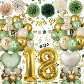 40th Birthday Decorations for Women Men,Sage Green 40th Birthday Decorations with 40th Birthday Balloons,Happy Birthday Banner,Paper Pompoms for 40 Year Old Birthday Party Decoration Her Him