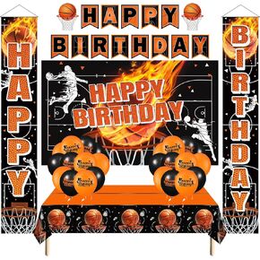 28PCS Basketball Birthday Party Decorations for Boy Basketball Birthday Banner Balloons and Basketball Birthday Porch Door Banner Backdrop Tablecloth for Basketball Theme Birthday Party Supplies