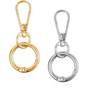 2Pcs Gold Key Ring, Gold Keychain Clip Key Chain Hooks, Keychain Making Kit Metal Swivel Snap Hooks, Double Opening Key Ring for Keychains Crafts Jewelry Making Purses DIY(Gold, Silver)