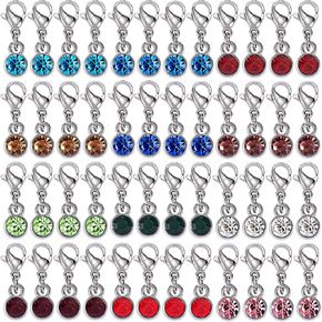 48 Pcs Birthstone Charms Bulk Crystal Dangle Charms Pendants with Rhinestones Lobster Claw Clasps for Jewelry Necklace Bracelet Making