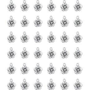 30 Pcs Rose Charms Vintage 1.6 X 1.2 X 0.4 CM Chic Flower Pendants for DIY Jewelry Making Kits Necklace Bracelets Earring Keychain Accessories
